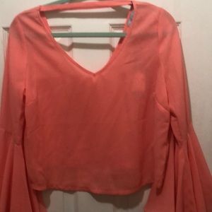 Women blouse long sleeve V-neck flare sleeve